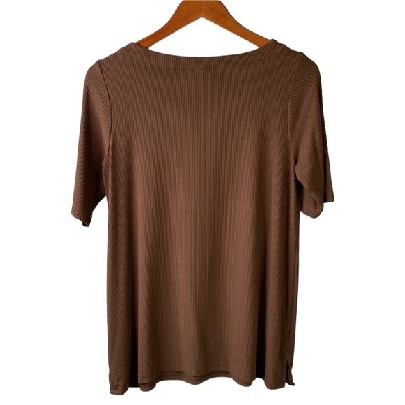 J Jill Wearever Ribbed Boat-Neck Brown Top Jersey Knit Tee Short Sleeve Normcore - Picture 5 of 14